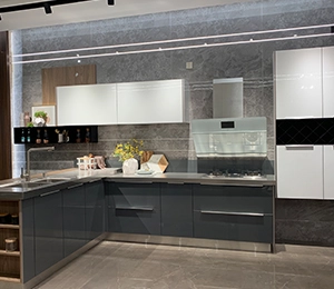 Baineng Modern Melamine Kitchen Cabinet Sets Design with Glass Kitchen  Cabinet Door Modern Stainless Steel Kitchen Cabinets